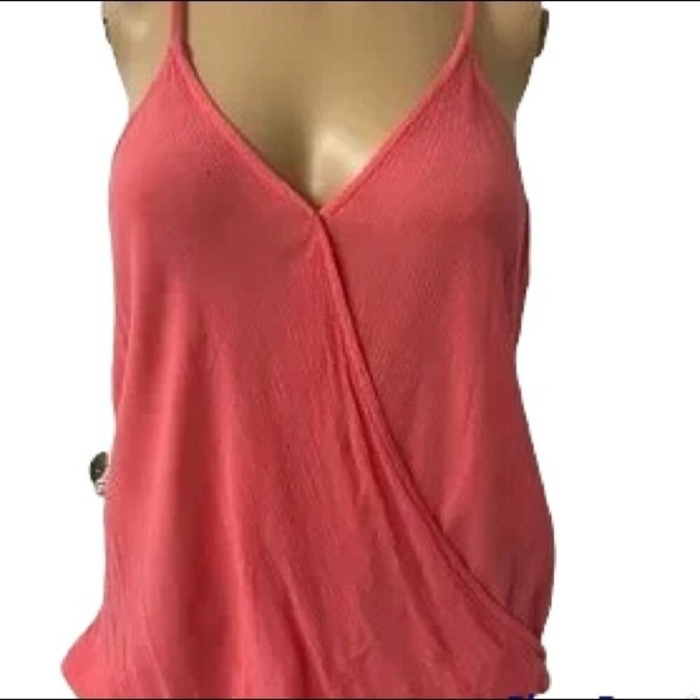 Bershka Women's Pink Faux Wrap Camisole Cami Tank Top Crinkle Gauze Size Small